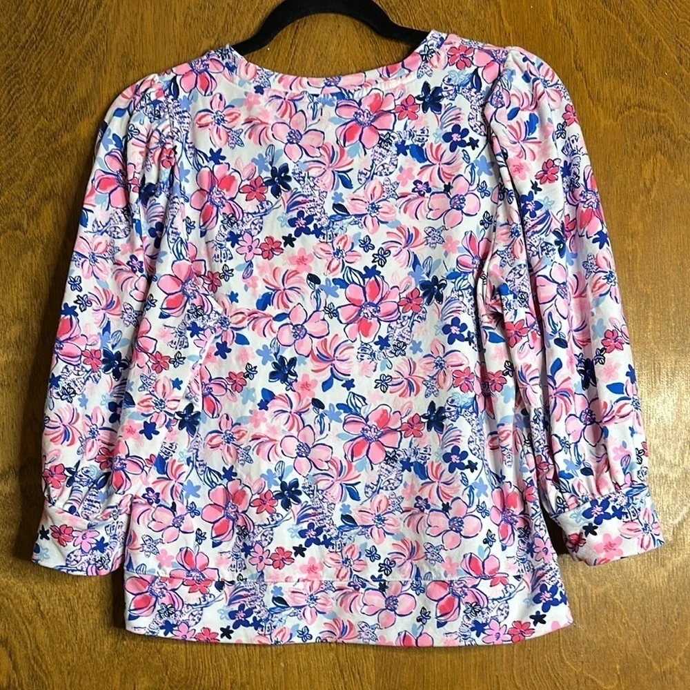 Lilly Pulitzer Corden Party Like. Lobster Pink Floral Sweatshirt Size S - EUC